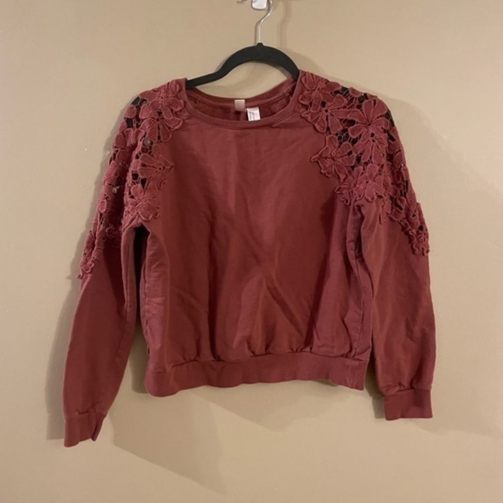 Forever 21 Women Floral Lace Rust Color Cropped Sweater Size Medium